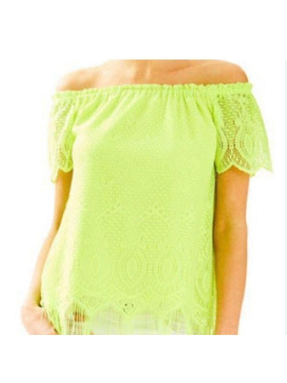Lilly Pulitzer Off-Shoulder Marble Lace Off-the-Shoulder Blouse,Size S, Fringe
